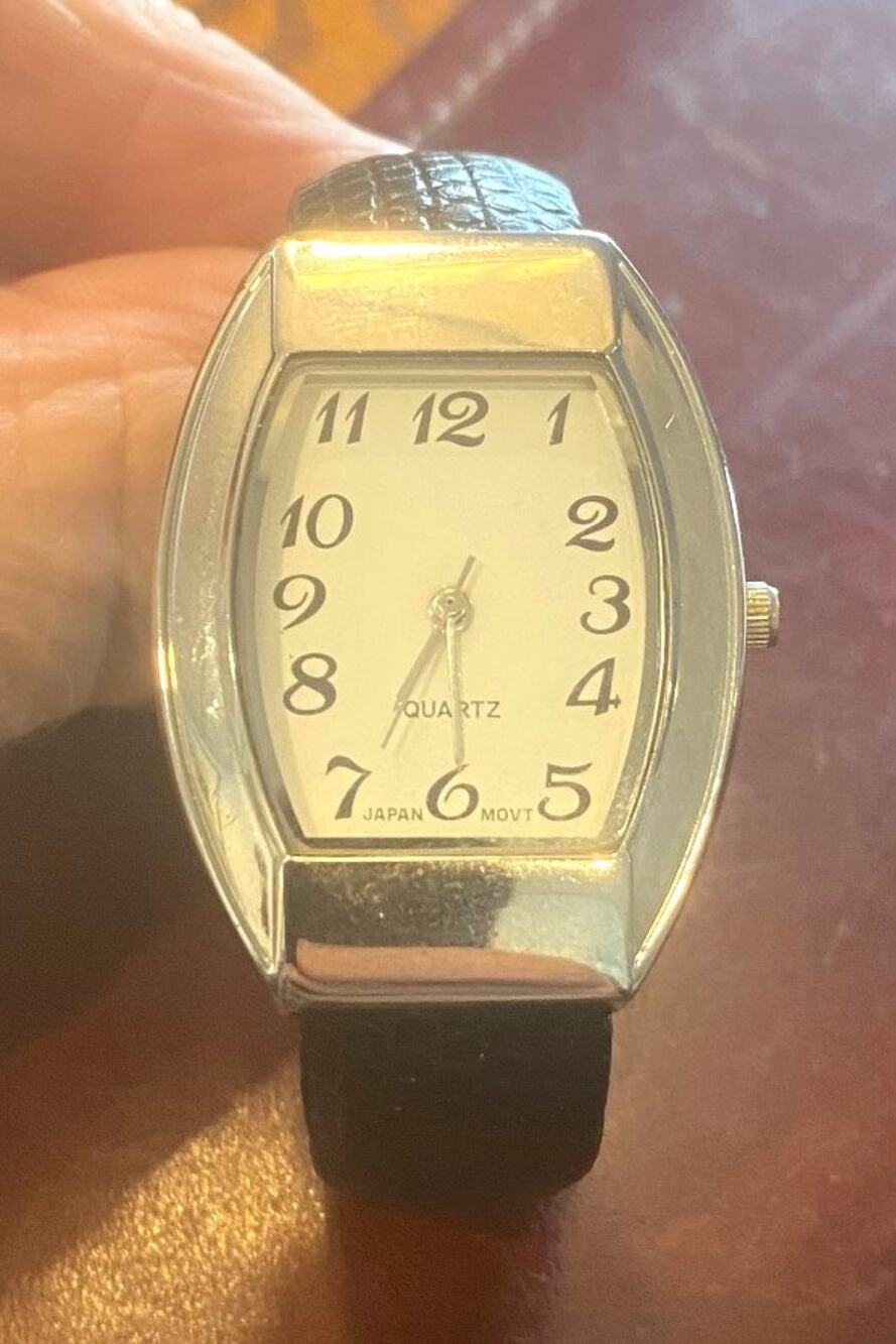 Women's 30mm silver Tone Bangle Watch, Black Leather Wrapped